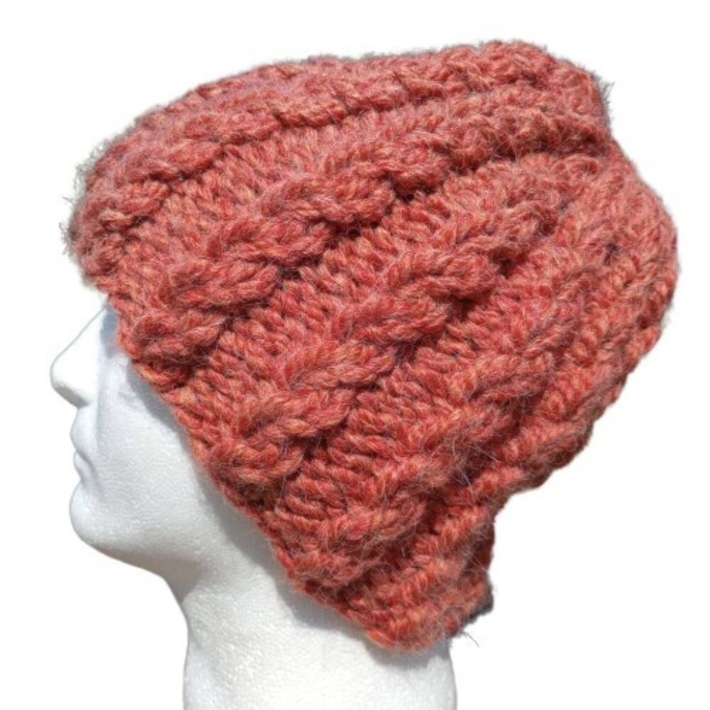 Alpaca Beanie Skully Hat Men Thick Chunky Hand Knit Wool Rib Orange Spice XL - Picture 1 of 9